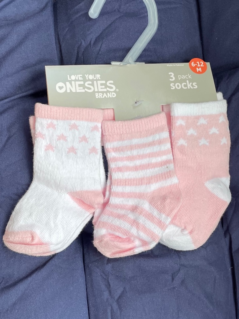 NWT Onesies Brand Baby Girl Pink Stars & Stripes Socks 3-Pack 6-12M